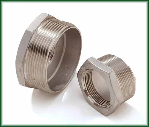 Two different Cast Stainless Hex Bushings.