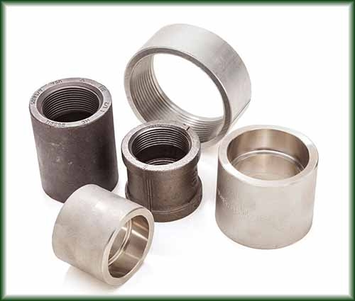 Five different Pipe Couplings ranging in Aluminum&comma; Carbon&comma; Steel&comma; Malleable Iron and Stainless Steel.