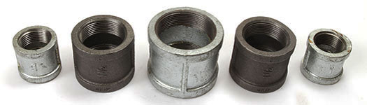 Five different sizes of Malleable Iron Couplings