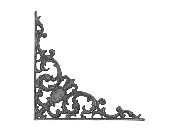 Cast iron pontalba corner casting flange, no holes.